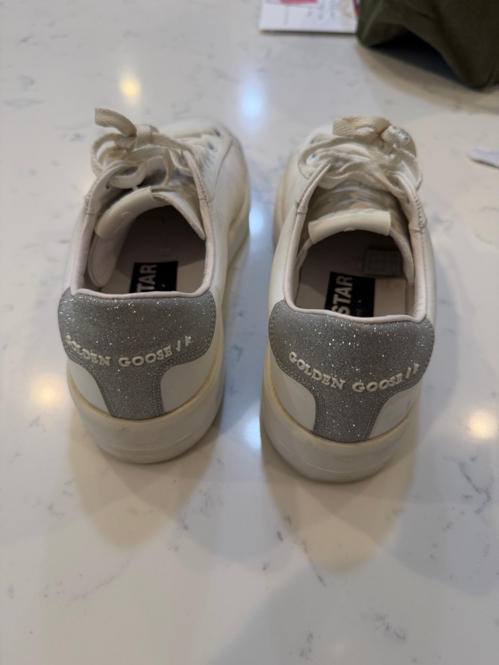 Golden Goose White Sneakers with Silver Glitter Heel